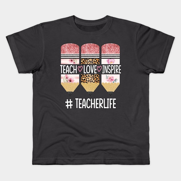 Teach Love Inspire Kids T-Shirt by Sunset beach lover